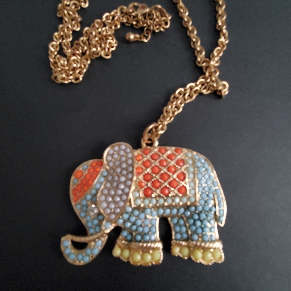 Bohemian Elegance with a Golden Touch Embellished Elephant Pendant Necklace